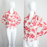 "Coral Florals" Vintage 1940's Floral Rayon Blouse UK 12-14 US 8-10