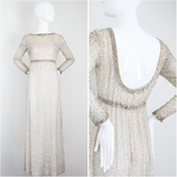 "Silver Beadwork" Vintage 1960's Silver Glass Beaded Evening Dress UK 8 US 4