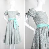 "Meadow Blooms" Vintage 1950's Blue Floral Full Circle Dress UK 8 US 4