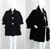 "Black Velvet & Pearl Buttons" Vintage 1940's Black Velvet Swing Coat UK 14-16 US 10-12