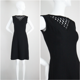 "Lattice Neckline" Vintage 1960's Black Lattice Neckline Dress Petite UK 8 US 4