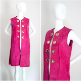"Magenta Suede" Vintage 1960's Magenta Suede Longline Eyelet Waistcoat UK 10-12 US 6-8