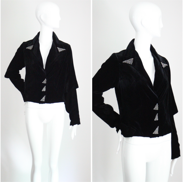 "Rhinestones & Velvet" Vintage 1930's Black Silk Velvet & Rhinestone Jacket UK 10-12 US 6-8
