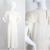 "Cream Pleats" Vintage 1940's Cream Crepe Silk Pleated Dress UK 10 US 6