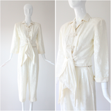 "Ivory Brocade" Vintage 1940's Ivory Floral Silk Brocade Loungewear Set UK 4 US 0