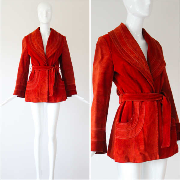 "Burnt Sienna" Vintage 1960's Burnt Sienna Suede Coat UK 8-10 US 4-6