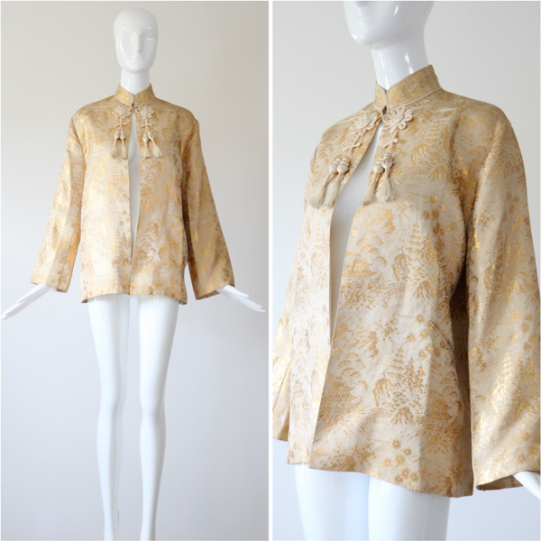 "Golen Pagodas" Vintage 1950's Gold Lurex Brocade Jacket UK 14 US 10