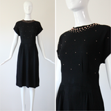 "Rose Gold Studs" Vintage 1940's Crepe Silk Studded Dress UK 12 US 8