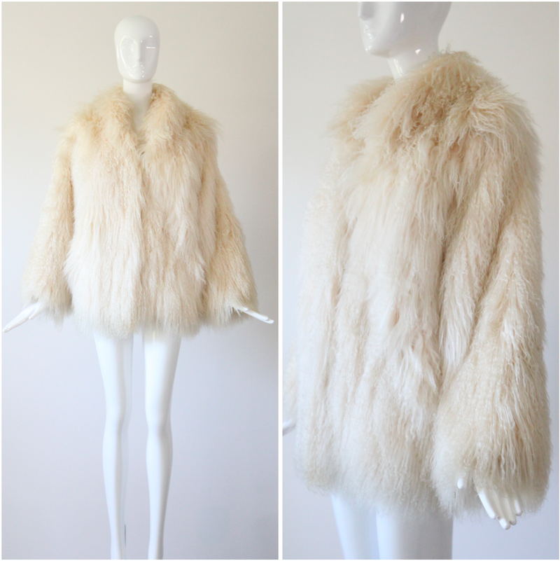 "Cream Curls" Vintage 1970's Cream Mongolian Sheepskin Coat UK 14-16 US 10-12
