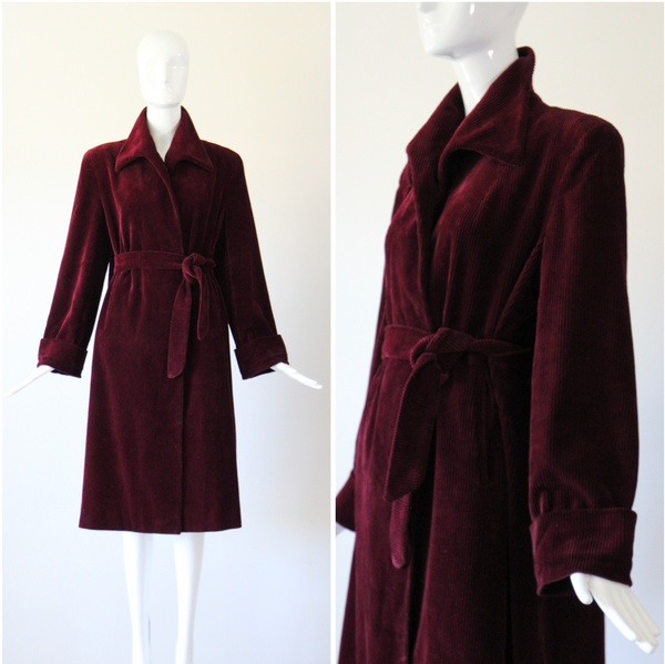 "Burgundy Cord" Vintage 1940's Burgundy Cord Coat UK 10-14 US 6-10