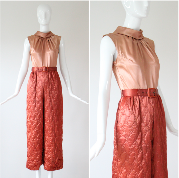 "Quilted Jumpsuit" Vintage 1960's Blush Palette Quilted Jumpsuit UK 8 US 4
