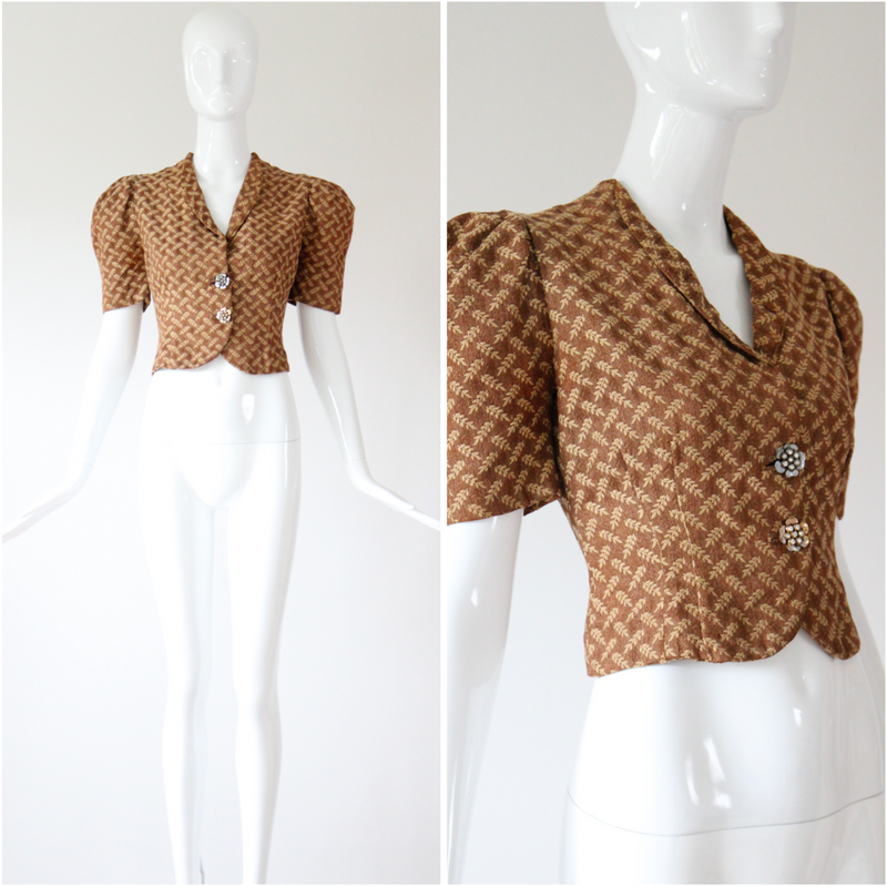 "Sheaves of Wheat" Vintage 1930's Brocade Jacket UK 8 US 4