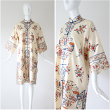 "Silk Pagodas" Vintage 1940's Cream Silk Embroidered Coat UK 8-14 US 4-10