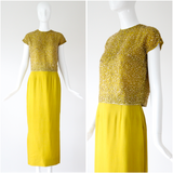 "Chartreuse & Gold" Vintage 1960's Chartreuse Green & Gold Beaded Cocktail Suit UK 8 US 4