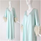 "Ice Blue Plumage" Vintage 1960's Silk & Feather Robe UK 8-12 US 4-8