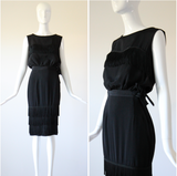 "Silk Fringing" Vintage 1950's Crepe Silk & Fringing Blouse & Skirt Set UK 6 US 2