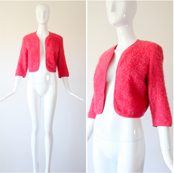 "Coral Bouclé" Vintage 1950's Coral Bouclé Jacket UK 10-12 US 6-8