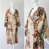 "Chateaux Florals" Vintage 1920's Blooming Floral Print Heavy Linen Coat UK 10-16 US 6-12