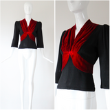 "Crimson Velvet" Vintage 1930's Velvet & Crepe Blouse UK 10 US 6