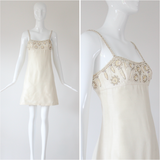 "Cream Silk & Sequins" Vintage 1960's Cream Silk & Sequin Cocktail Dress UK 8-10 US 4-6