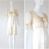 "Cream Silk & Champagne Lace"  Vintage 1930's Silk & Lace Robe UK 8 US 4