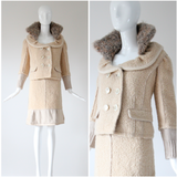 "Louis Vuitton" Cream Bouclé Wool & Mohair Collar Skirt Suit UK 12 US 8 EU 40