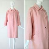 "Sugar Rhinestones" Vintage Late 1950's Pink Wool Rhinestone Embellished Coat UK 12 US 8