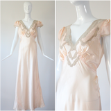 "Taupe Lace & Satin" Vintage 1930's Satin & Lace Bias Cut Gown UK 10-12 US 6-10