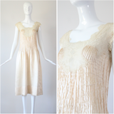 "Satin Pintucks & Lace" Vintage 1930's Champagne Satin Pleated Gown UK 8 US 4