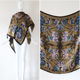 "Lilac Florals" Vintage 1920's Lilac & Blue Floral Gold Silk Lamé Shawl