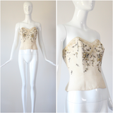 “Trailing Beadwork Bustier" Vintage 1950's Embellished Cream Bustier UK 8 US 4
