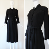 "Braided Buttons" Vintage 1940's Black Faille Silk Braided Button Dress UK 12 US 8