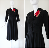 "Asymmetrical Collar" Vintage 1940's Asymmetrical Soutache Collar Dress UK 8 US 4