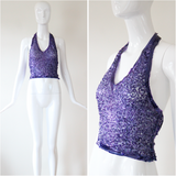 "Dusk Purple Sequins" Vintage 1930's French Sequin & Tulle Halter Neck Blouse UK 10-12 US 6-8