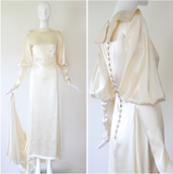 "Ivory Satin" Vintage 1930's Ivory Satin Button Back Gown UK 8-10 US 4-6
