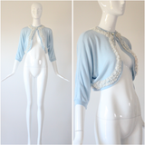 "Lace Edges" Vintage 1950's Blue Lace Embellished Cardigan UK 12 US 8