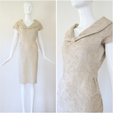 "Stone & Silver Soutache" Vintage 1950's Stone & Silver Soutache Embellished Dress UK 10 US 6