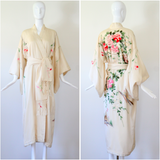 "Blooming Peonies" Vintage 1920's Cream Silk Floral Embroidered Kimono UK 10-14 US 6-10