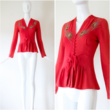"Sequin Rays" Vintage 1930's Crepe Silk Beaded Blouse UK 8 US 4