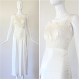 "Drawstring Lace" Vintage 1940's Ivory Silk & Lace Gown UK 6-8 US 2-4