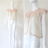 "Ballerina Pink Lace" Vintage 1930's Ballerina Pink Lace & Cream Silk Bed Jacket UK 12 US 8