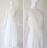 "Embroidered Cotton" Vintage 1960's Embroidered Cotton Voile Dress UK 6-8 US 2-4