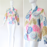 "Curled Feathers" Vintage 1940's Feather & Rhinestone Embellished Blouse UK 12-14 US 8-10
