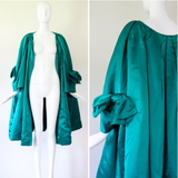 "Peacock Green Satin" Vintage 1950's Peacock Green Duchess Satin Pleated Swing Coat UK 8-14 US 4-10