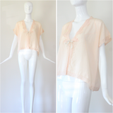 "Zig Zag Seams & Silk" Vintage 1930's Pale Peach Bed Jacket UK 14 US 10