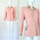 "Black Floral Beadwork" Vintage 1940's Pink Beaded Jacket UK 12 US 8