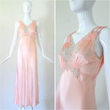 "Taupe Lace Accents" Vintage 1930's Pink & Taupe Lace Accent Gown UK 8-10 US 4-6