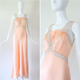 "Pastel Rosettes" Vintage 1930's Peach Pastel Rosette Gown UK 10 US 6