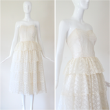 "Lace Tiers" Vintage 1950's Ivory Tulle & Lace Tier Dress UK 8 US 4