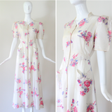 "Summer Florals" Vintage 1930's Rayon Floral Print Dress UK 10 US 6